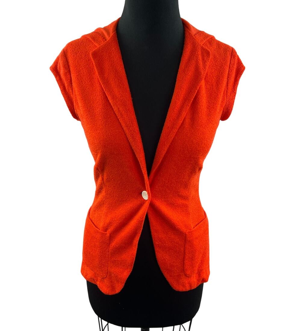IISLI Bright Sunny Red Terry Cloth One Button Hooded Blazer Cardigan Size 6 NEW